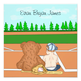 野球パーソナライズされた帽テディベアの男の赤ちゃん フォトプリント           