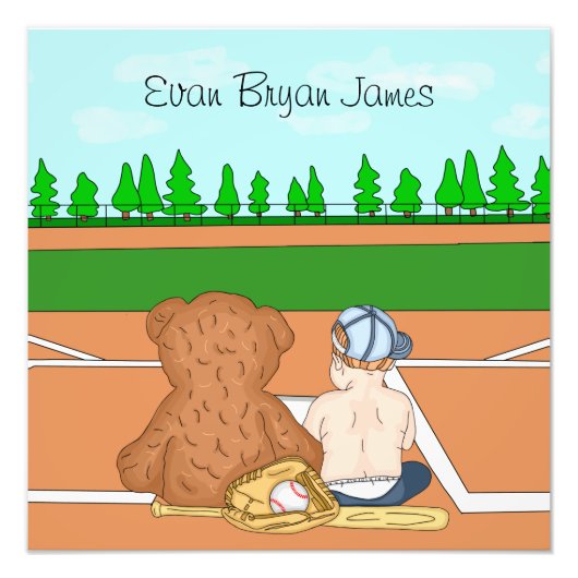 野球パーソナライズされた帽テディベアの男の赤ちゃん フォトプリント            (正面)