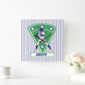 野球パーソナライズされた打者スターブルー スクエア壁時計 (ホーム)