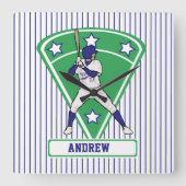 野球パーソナライズされた打者スターブルー スクエア壁時計 (正面)