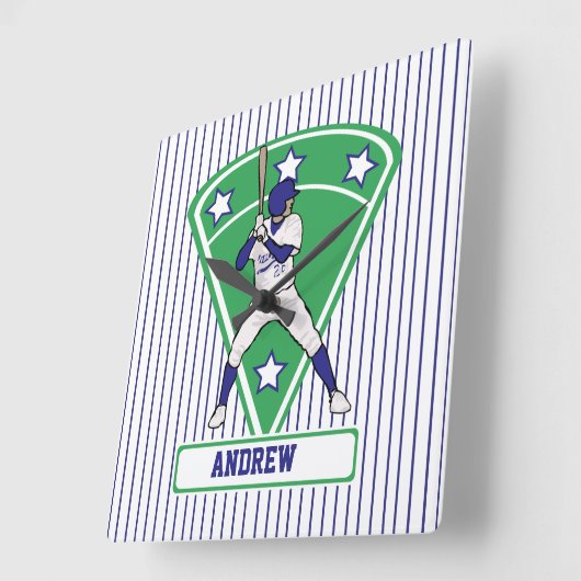 野球パーソナライズされた打者スターブルー スクエア壁時計 (傾斜)