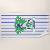 野球パーソナライズされた打者スターブルー ビーチタオル (正面)