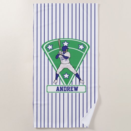野球パーソナライズされた打者スターブルー ビーチタオル (正面)