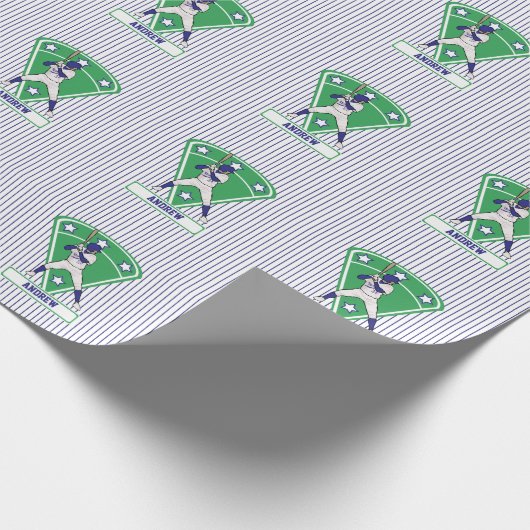 野球パーソナライズされた打者スターブルー ラッピングペーパー (角)