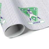 野球パーソナライズされた打者スターブルー ラッピングペーパー (ロールコーナー)