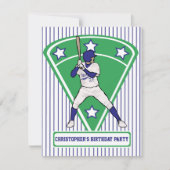野球パーソナライズされた打者スターブルー 招待状 (正面)