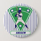 野球パーソナライズされた打者スターブルー 缶バッジ (正面)