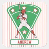 野球パーソナライズされた打者スターレッド スクエアシール (正面)