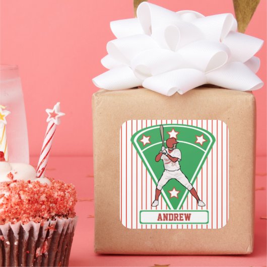野球パーソナライズされた打者スターレッド スクエアシール (パーティー)
