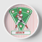 野球パーソナライズされた打者スターレッド 壁時計 (正面)