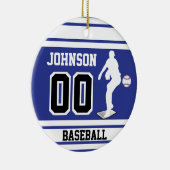 野球パーソナライズされた投手 |濃い青と白 セラミックオーナメント (右)