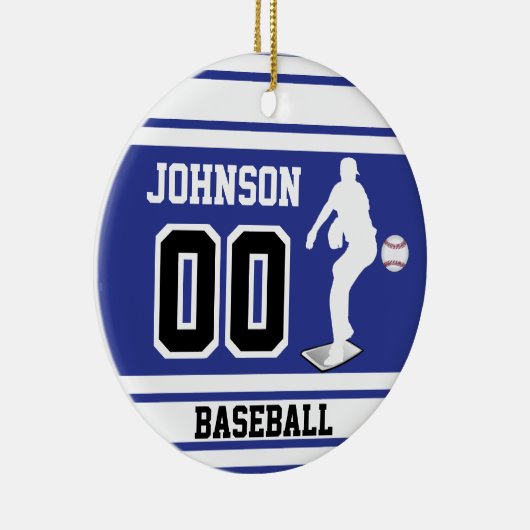 野球パーソナライズされた投手 |濃い青と白 セラミックオーナメント (右)