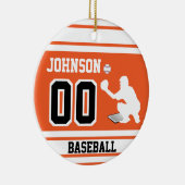 野球パーソナライズされた捕手 |オレンジと黒 セラミックオーナメント (右)