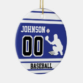 野球パーソナライズされた捕手 |濃い青と黒 セラミックオーナメント (右)