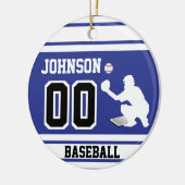 野球パーソナライズされた捕手 |濃い青と黒 セラミックオーナメント (左)