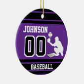 野球パーソナライズされた捕手 |紫と黒 セラミックオーナメント (右)