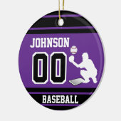野球パーソナライズされた捕手 |紫と黒 セラミックオーナメント (左)