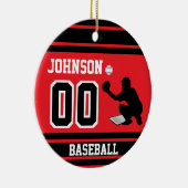 野球パーソナライズされた捕手 |赤と黒 セラミックオーナメント (右)