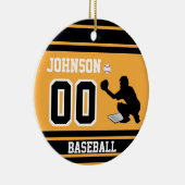 野球パーソナライズされた捕手 |金ゴールドと黒 セラミックオーナメント (右)