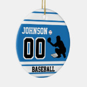 野球パーソナライズされた捕手 |青と白 セラミックオーナメント (右)