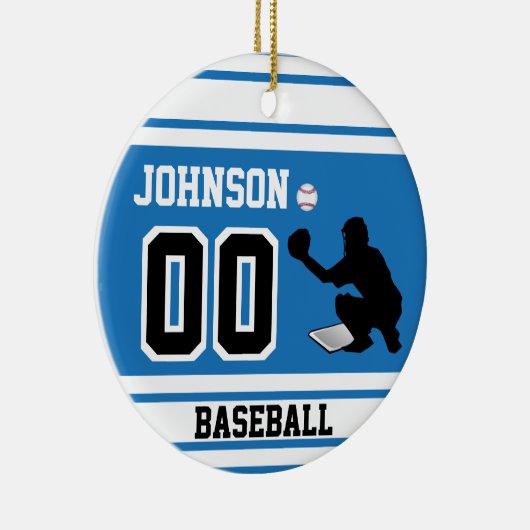 野球パーソナライズされた捕手 |青と白 セラミックオーナメント (右)