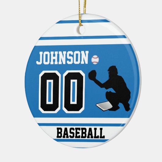 野球パーソナライズされた捕手 |青と白 セラミックオーナメント (左)