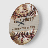 野球パーソナライズされた時計、あなたの写真と文字 ラージ壁時計 (傾斜)