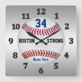 野球パーソナライズされた時計、ジャージー番号と名前 スクエア壁時計 (正面)