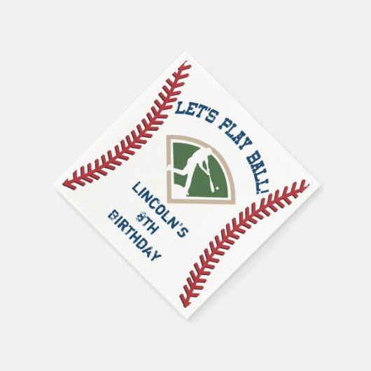 野球パーソナライズされた誕生日デザートナプキンス スタンダードカクテルナプキン (角)