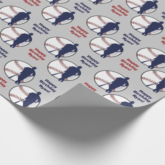 野球パーソナライズされた選手誕生日 ラッピングペーパー (角)