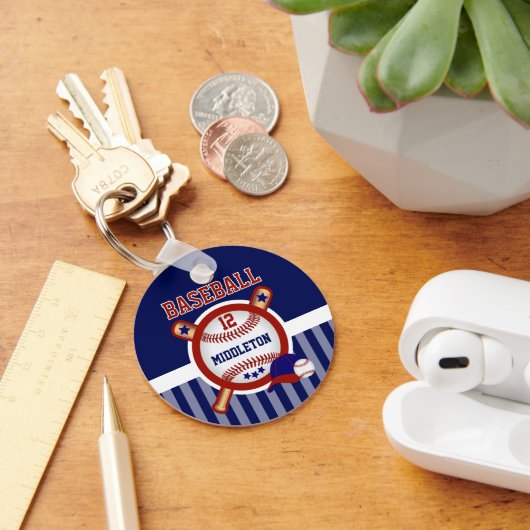 野球パーソナライズされた選手 |濃い青と赤 キーホルダー (デスク)
