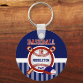 野球パーソナライズされた選手 |濃い青と赤 キーホルダー (正面)