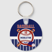 野球パーソナライズされた選手 |濃い青と赤 キーホルダー (裏面)