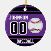 野球パーソナライズされた選手 |紫と黒 セラミックオーナメント (正面)