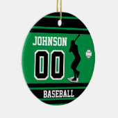 野球パーソナライズされた選手 |緑と黒 セラミックオーナメント (右)