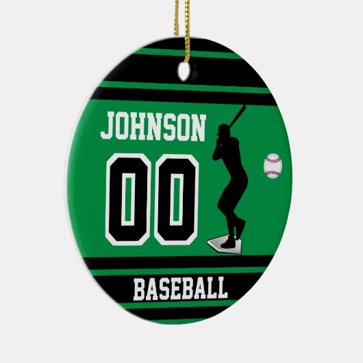野球パーソナライズされた選手 |緑と黒 セラミックオーナメント (右)