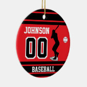 野球パーソナライズされた選手 |赤と黒 セラミックオーナメント (右)