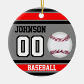 野球パーソナライズされた選手 |赤、グレー、黒 セラミックオーナメント (正面)