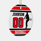 野球パーソナライズされた選手 |赤、白、黒 セラミックオーナメント (右)