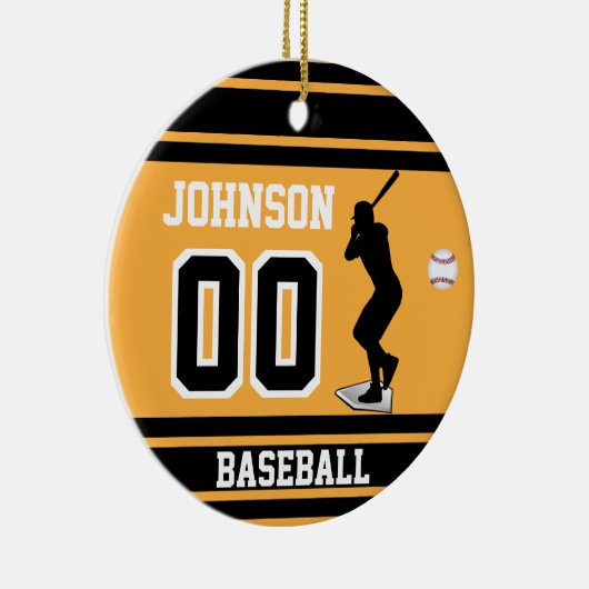 野球パーソナライズされた選手 | 金ゴールドと黒 セラミックオーナメント (右)