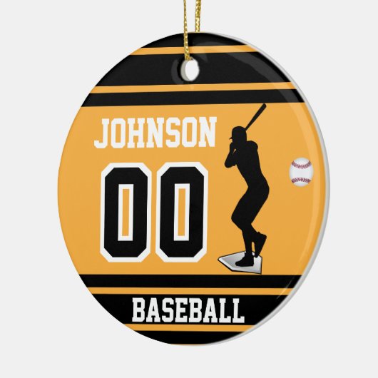 野球パーソナライズされた選手 | 金ゴールドと黒 セラミックオーナメント (左)