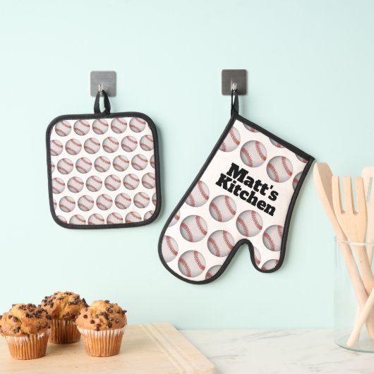 野球パーソナライズされた選手 鍋つかみ&鍋敷きセット (インサイチュ (吊り下げ))