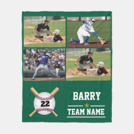 野球パーソナライズされた4フォトコラージュ名チーム フリースブランケット