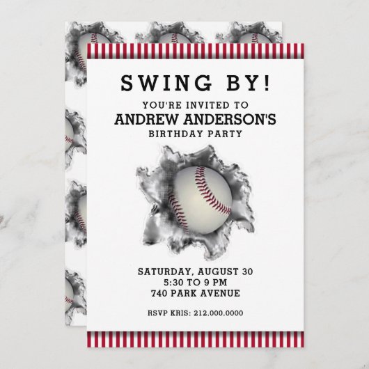 野球パーティの招待状 招待状 (正面/裏面)