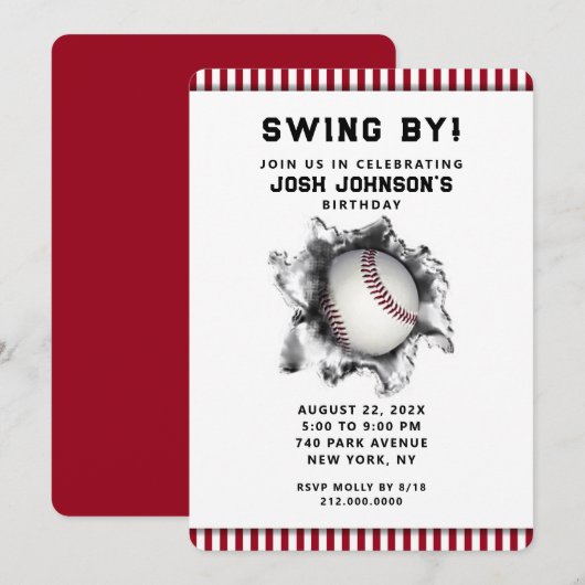 野球パーティーの招待状 招待状 (正面/裏面)
