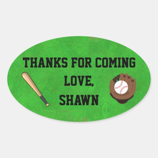 野球パーティーサンキューステッカー 楕円形シール (正面)