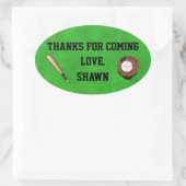 野球パーティーサンキューステッカー 楕円形シール (バッグ)