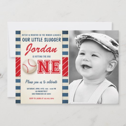 野球パーティースラッガールーキースポーツボーイ誕生日 招待状 (正面)