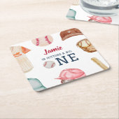 野球ビッグワンボーイ1歳誕生日 スクエアペーパーコースター (アングル)