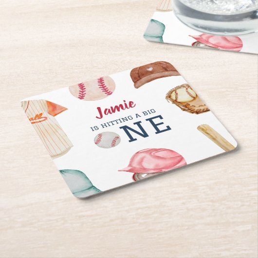 野球ビッグワンボーイ1歳誕生日 スクエアペーパーコースター (アングル)